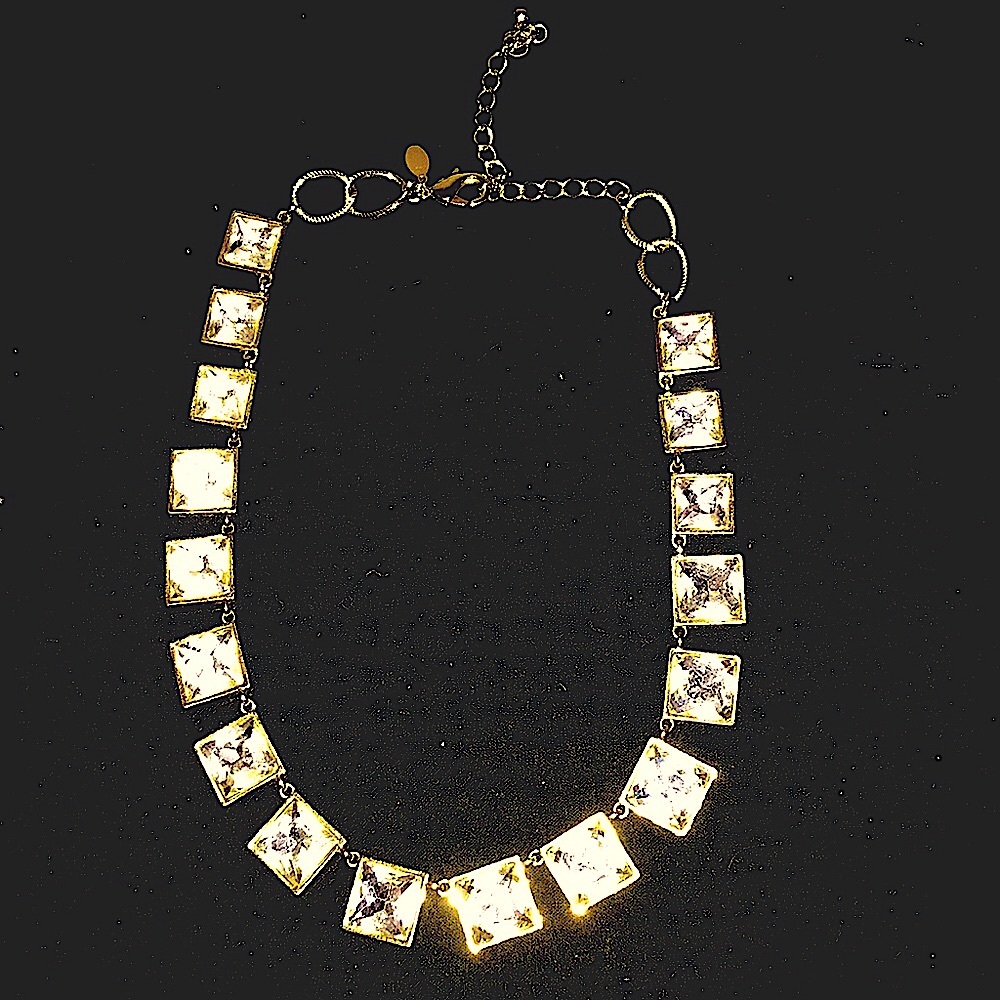 Chicos square gold and rhinestone necklace